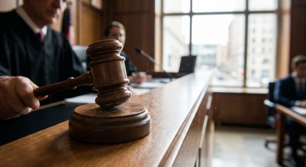 裁判所の裁判官が木槌をたたいている画像