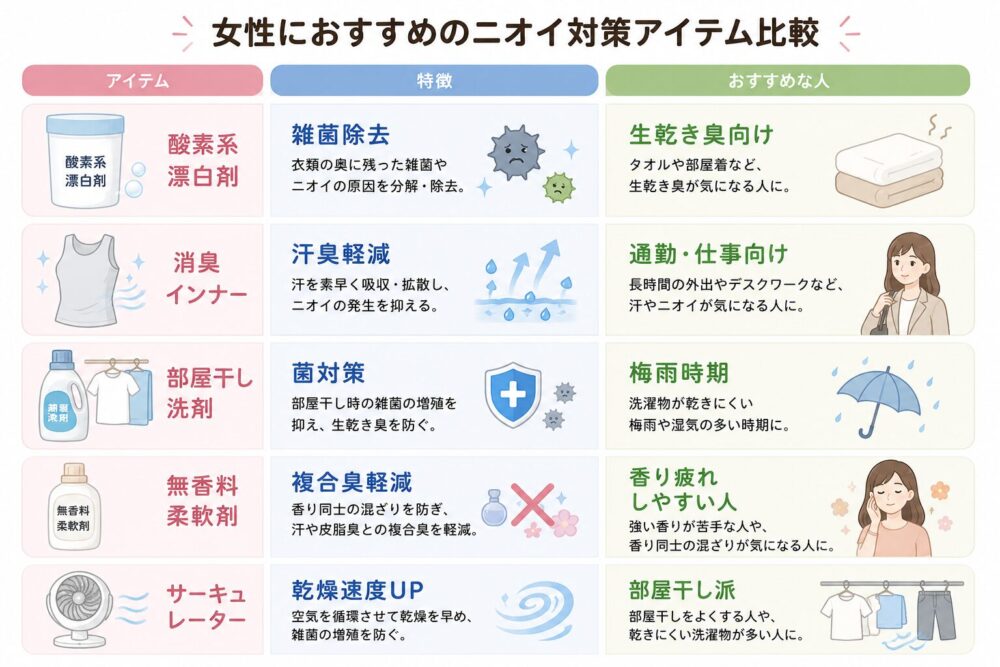 女性におすすめのニオイ対策アイテム比較の画像